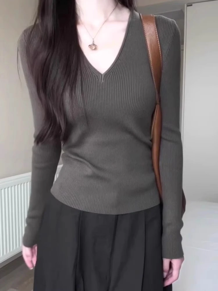 Idle Sle обтягивающий талию утягивающий вязаный свитер с v-образным вырезом женский