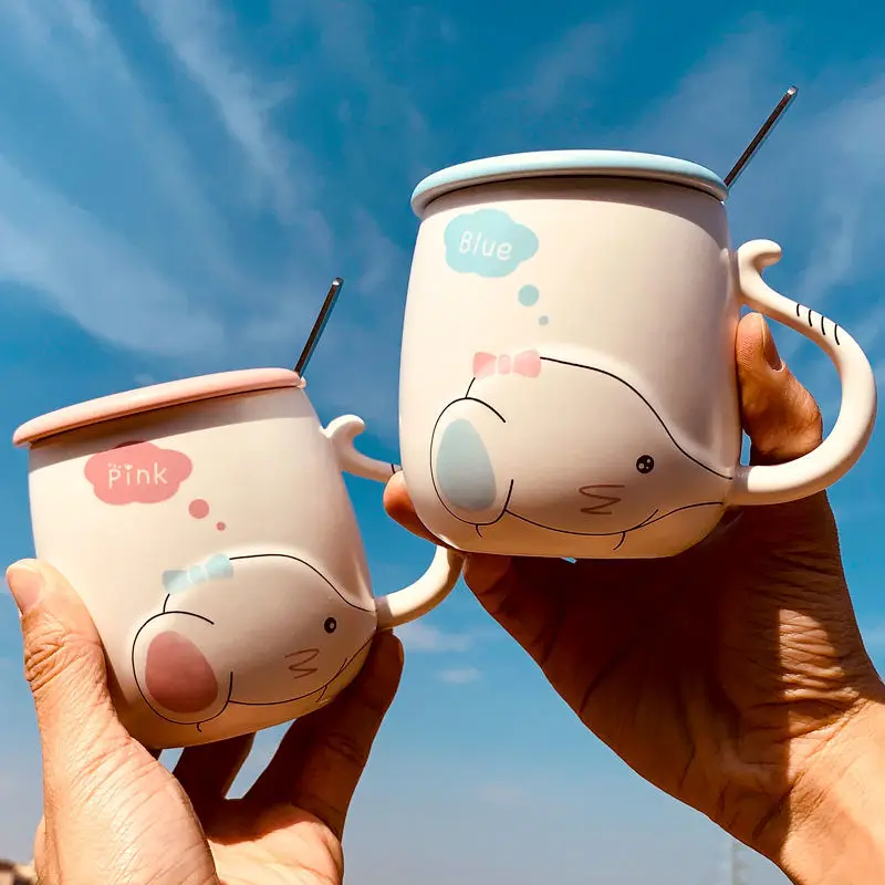 

Cartoon ceramic water cup cute creative coffee mug with lid spoon net red Korean version of girlfriends home breakfast cup