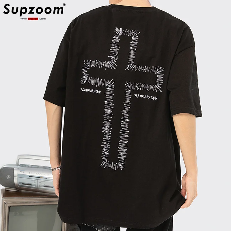 

Новое поступление 2023, летняя ретро футболка с вышивкой в виде темного Креста в стиле хип-хоп, парная хлопковая Футболка с круглым вырезом и к...