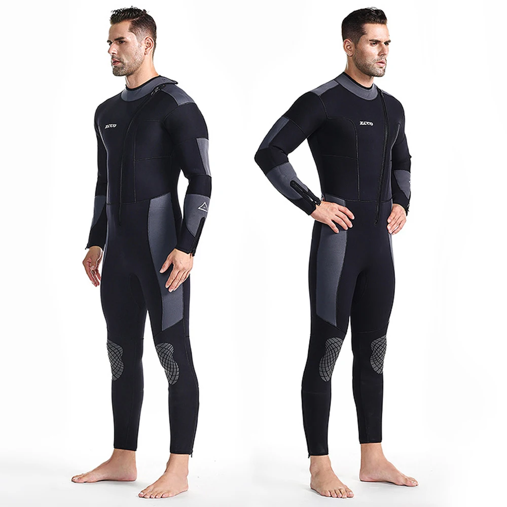 5MM Neoprene Wetsuit Men One Piece Long Sleeve Warm Sunscreen Front Zipper Wetsuit Underwater Hunting Snorkeling Surfing Wetsuit