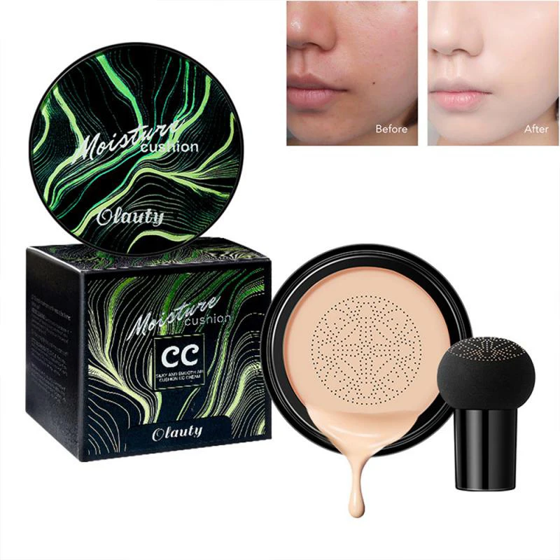 Olauty BB Air Cushion Foundation Cream Mushroom Head CC Cream Concealer Whitening Makeup Cosmetic Waterproof Brighten Face Base