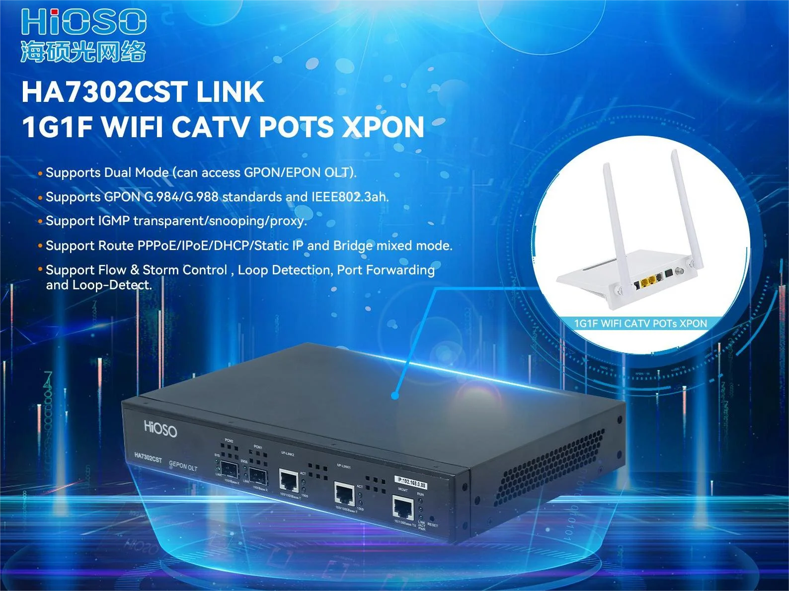 HiOSO GPON ONT имеет высококачественный металлический корпус для настенного монтажа, поддерживает GPON и EPON OLT, обеспечивает 4 порта 100M RJ45 Ethernet. (art.: 3920dbb772f4d) - 3920dbb772f4d