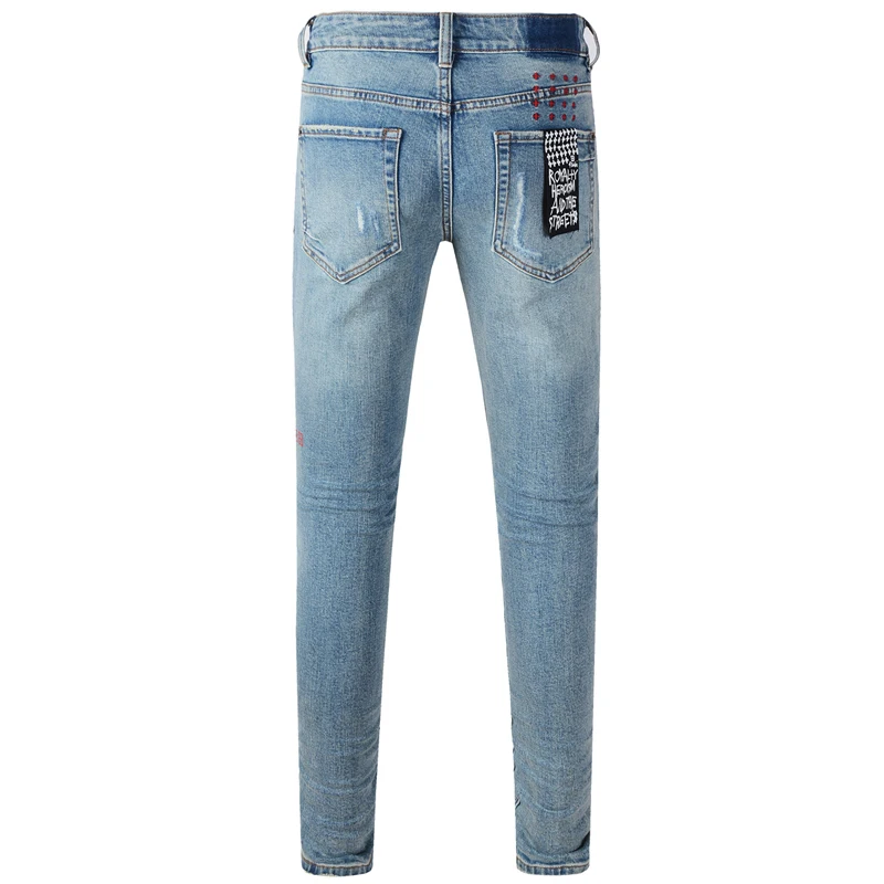 Ретро Do Old High Street модные синие джинсы KSUBl Cross мужские брюки из ткани с рваными швами
