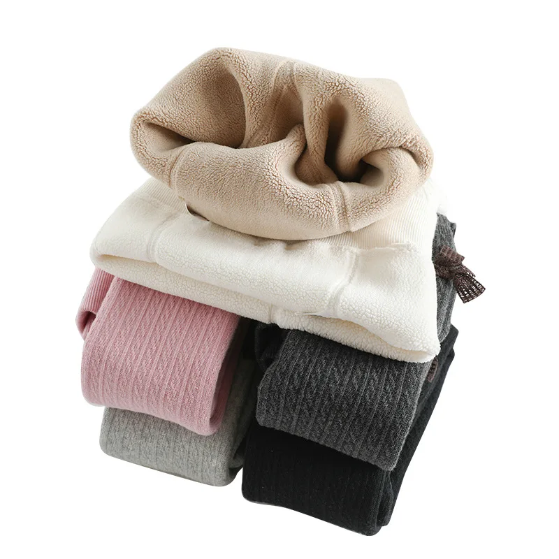 Baby Girls Leggings Winter Fleece Warm Tights Pants Black Bow Kids Pantyhose Thicken Knitt Girl Socks Children's Clothing 8 10 Y