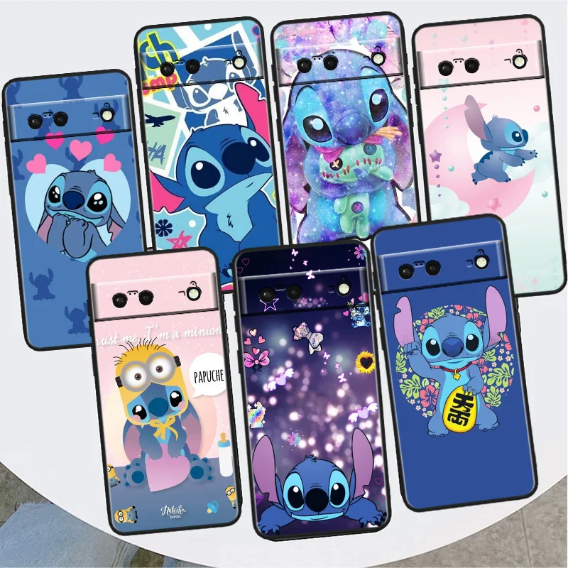 

Cartoon Cute Stitch Shockproof Cover for Google Pixel 7 6a 6 Pro 5 4 4A XL 5G Black Phone Case Shell Soft Fundas Capa
