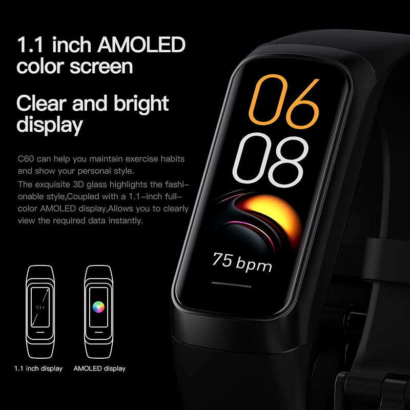 Смарт-браслет для телефона Xiaomi с AMOLED-экраном фитнес-трекер датчиком уровня