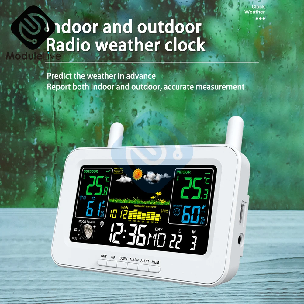

WIFI Wireless Thermometer LCD Smart Electric Digital Hygrometer Thermometer Radio Weather Station Clocks 12H 24H Outdoor Indoor