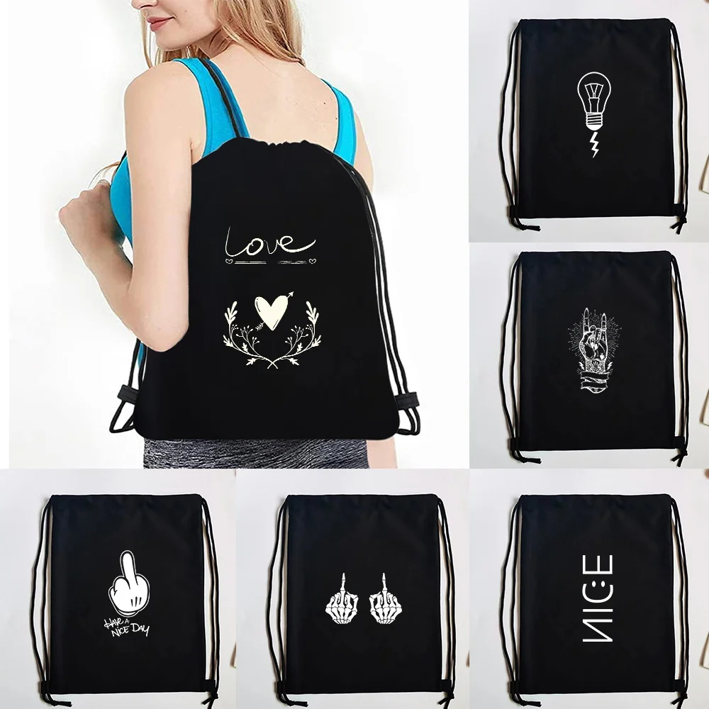 

Drawstring Backpack Portable Sports Bag Sundries Bag White Picture Printed Drawstrings Belt Riding Backpack Gym Shoes Bags Women
