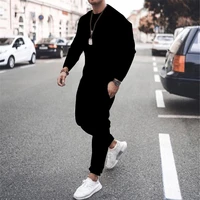 new mens casual fashion spring workout sportswear oversized long sleeve t shirt shorts solid color 2 piece sets men clothing