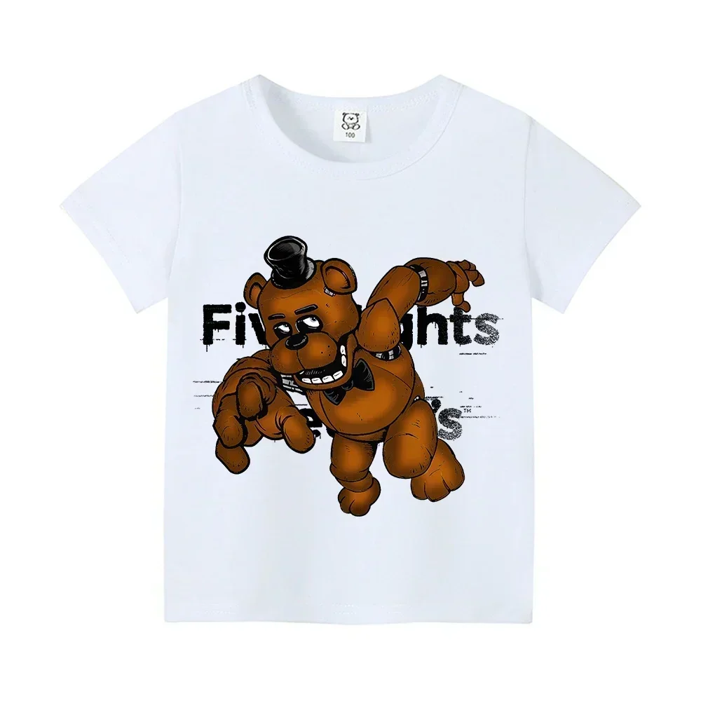 Фото Короткая рубашка на тему Five Nights Freddys, одежда с принтом Fnafs, кавайные топы с короткими рукавами для мальчиков с героями мультфильмов, детская футболка, одежда, подарок на день рождения №4