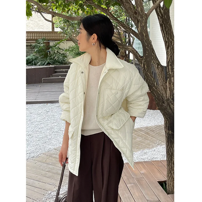 Loose Warm Cotton Coat Female 2022 Winter New Casual Diamond Check Pattern Short Paragraph Cotton Clothing