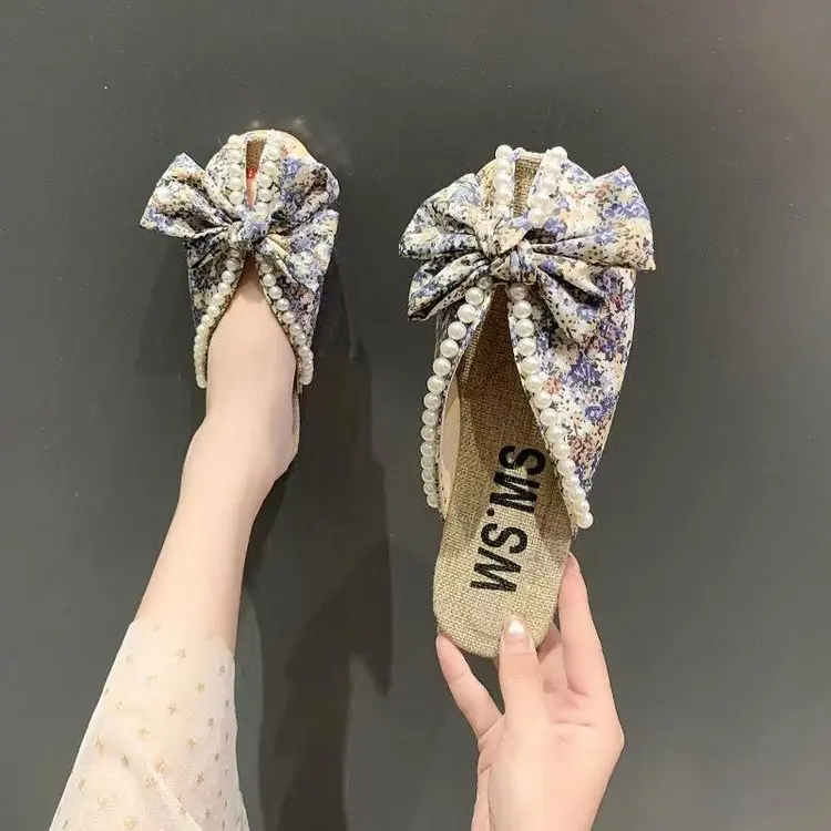 

Hot Womens Summer Sandals Slippers Indoor Outdoor Flip-flops Beach Shoes New Pearl Fashion Women's Casual Flower Slippers