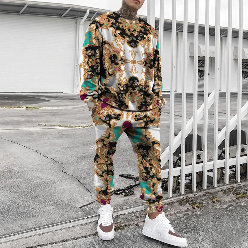 

2023 New Spring Men's 2 Piece Tracksuit 3D Print Long Sleeve T Shirt Set Fashion Sport Suit Oversized Men's Clothing Jogging