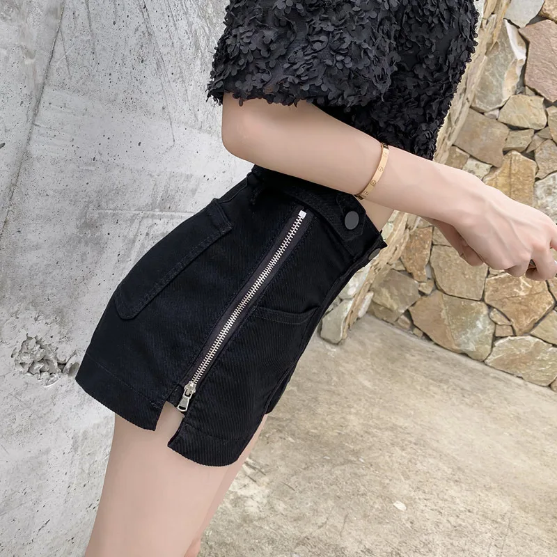 Denim Shorts Women Three-point Casual High Waist Showing Slimming 2023 Summer A-line Girls Wide Leg Side Zipper Letter Hot Pants