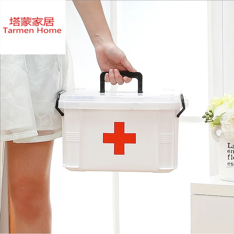 

Epidemic prevention household plastic medical box family double storage medical first aid kit portable flip PP small medicine bo