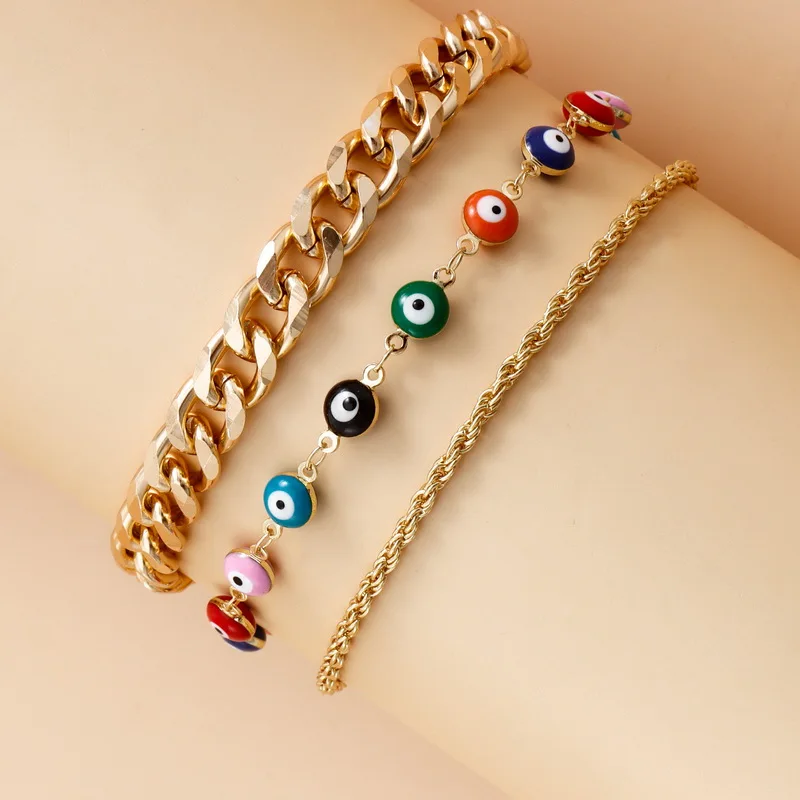 

Vintage Colorful Evil Eye Link Chain Bracelet for Women Charm Owl Beads Pearl Wedding Party Lucky Jewelry Wrist Gift Accessories