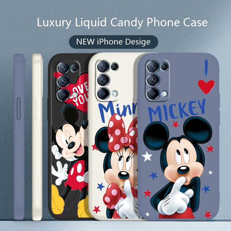 

Mickey Minnie love couple Phone Case For OPPO Find X5 X3 X2 neo Pro Lite A5 A9 2020 A96 4G 5G Liquid Rope Candy Color Cover