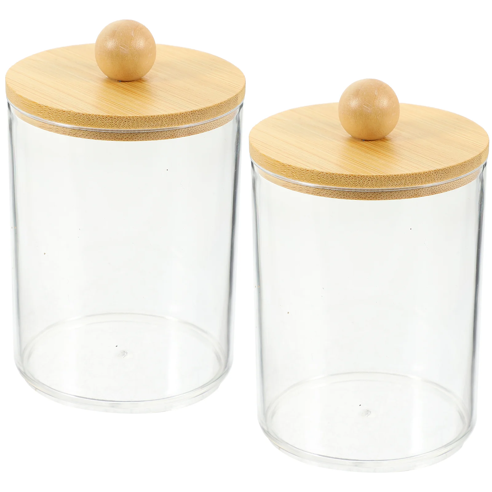 

2pcs Bathroom Cotton Pads Storage Box Clear Cotton Swab Organizer Desktop Acrylic Box With Bamboo Lid