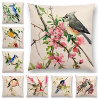 watercolor lovely birds cushion cover robin tit finch hummingbird goldfinch sparrow prints pillow case