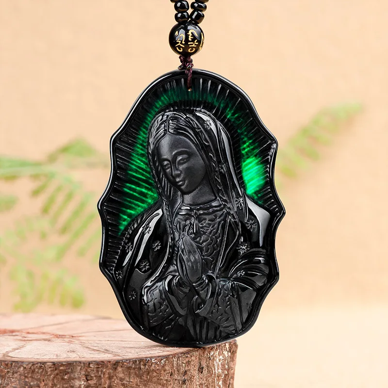

Burmese Jadeite Virgin Mary Pendant Gifts for Women Carved Vintage Jade Necklace Energy Charms Charm Natural Jewelry Choker