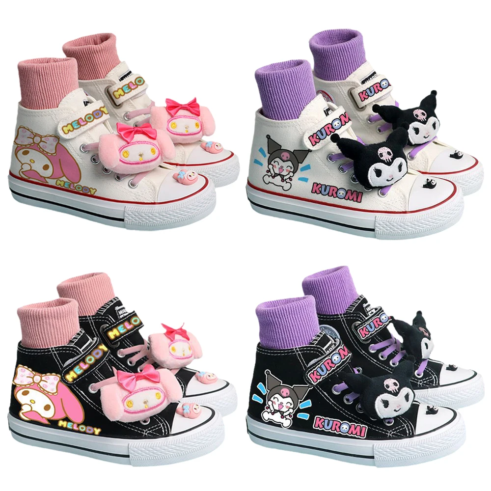 

Sanrios Anime Kawaii Kuromi My Melody Girls Canvas Shoes Summer Children Gao Bang Breathable Velcro Cartoon Women's Shoes Gifts