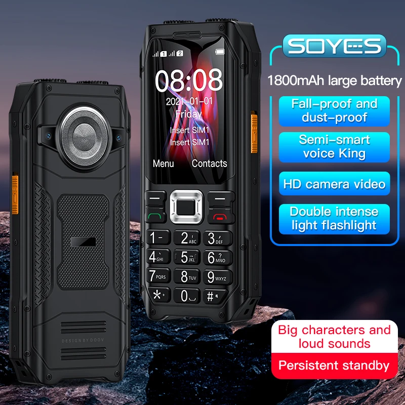 SOYES K80 GSM 2G Mobile Phone 1800mAh Dual SIM Cards Double Torch Flashlight Loud Sound MP3 FM Vibration Elder Cellphone