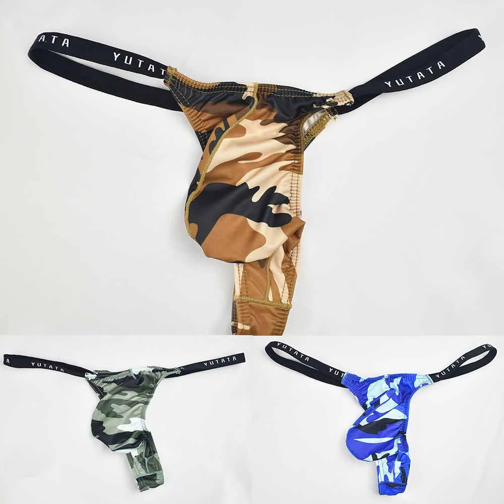 

Men's Camouflage Thongs Sexy Mini Bikinis Elastic Underwear Pouch Thong Enhance Bulge T-back G-String Gay Male Erotic Panties