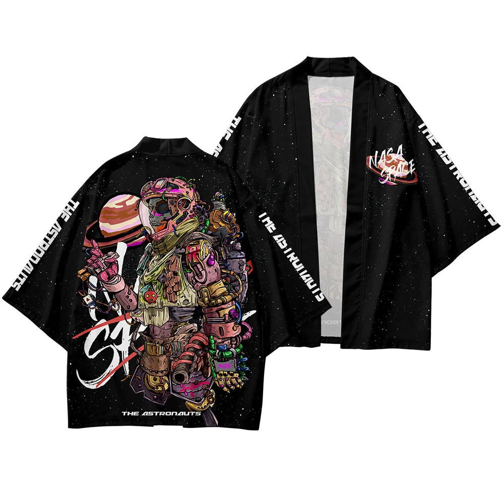 

2022 Men women Cardigan Kimono Yukata Robe Traditional Clothes Japanese Style Skeleton Astronaut Print Kimono Streetwear Shirt