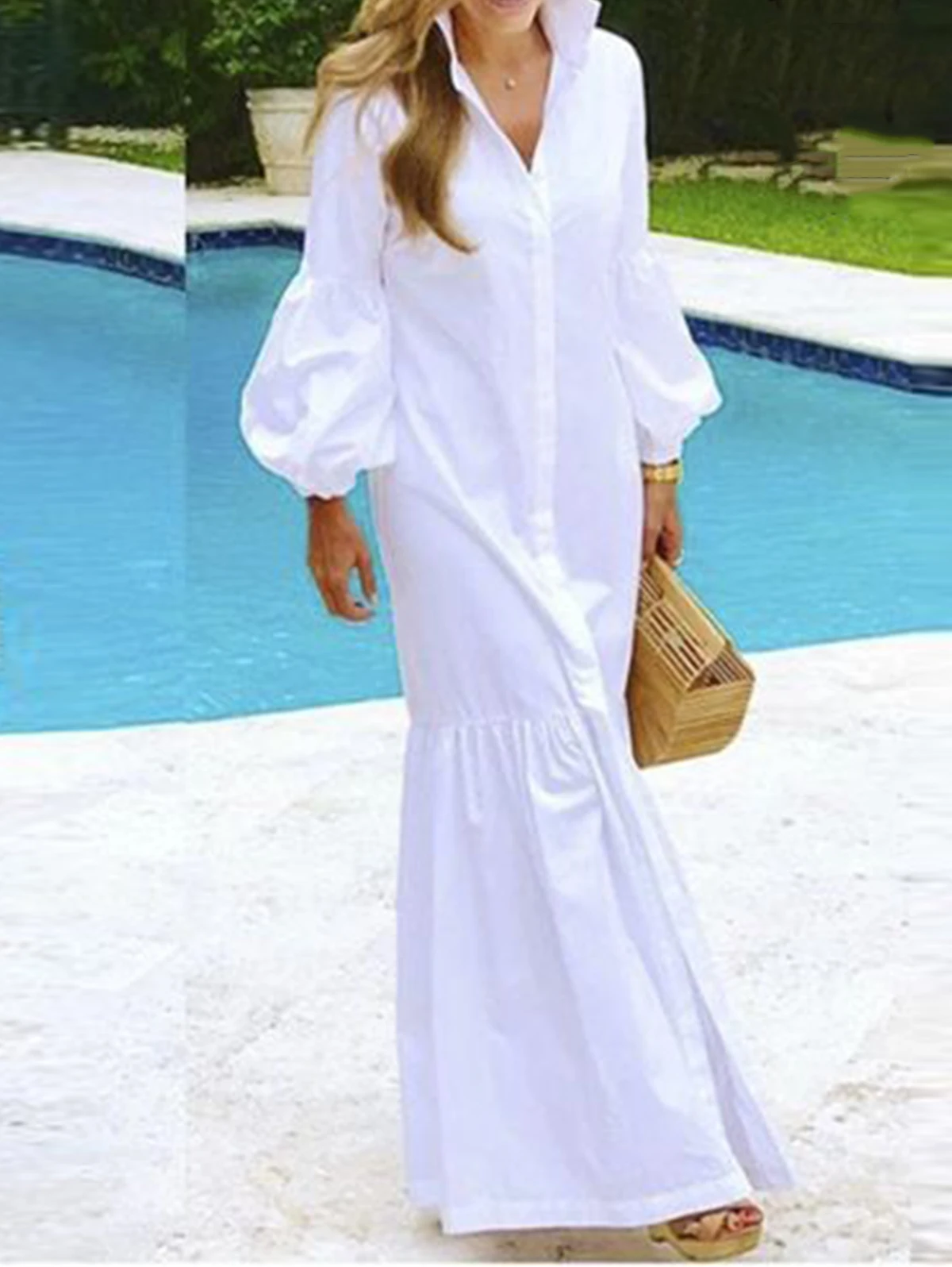 Платье-рубашка женское однотонное из хлопка и льна элегантное модное