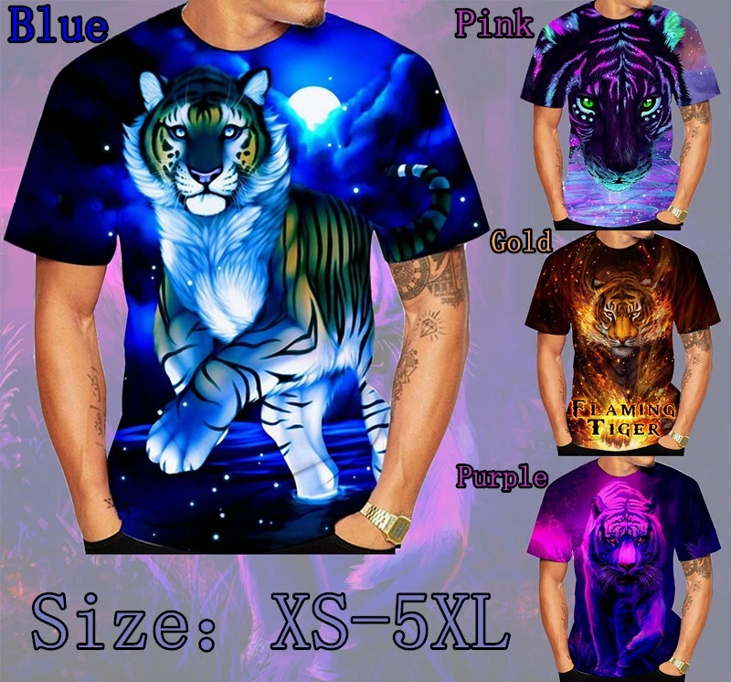 

Fashion Men/Women Couples T-shirt 3d Print Dreamy Tiger Designed Summer T Shirt Animal Tops Short Sleeve Round Neck Tees