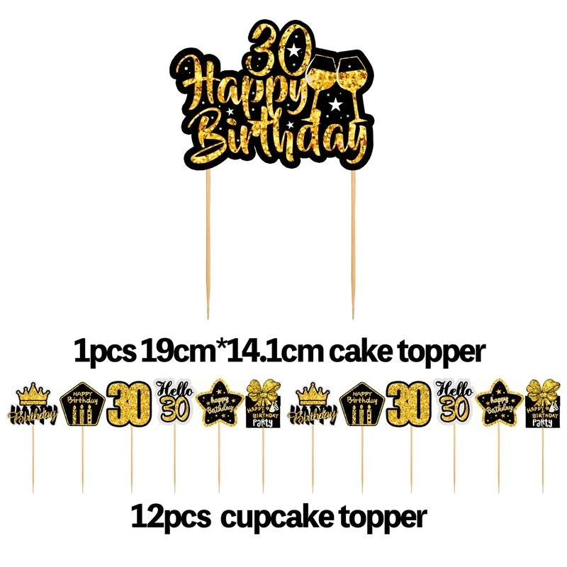 18 30 40 50 60 Years Old Cupcake Toppers Birthday Party Anniversary Adults 30th 40th 50th 60th Black Gold Cake Decor on - Верхушки для капкейков "18 30 40 50 60 лет" на день рождения, юбилей взрослых 30-летие, 40-летие, 50-летие, 60-летие, украш