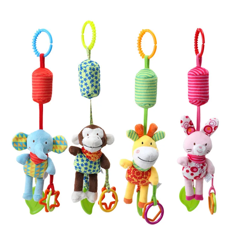 

0-12M Newborn Baby Plush Stroller Rattle Hanging Toy Cartoon Animal Lion Deer Hanging Bell Mobiles Educational Toys
