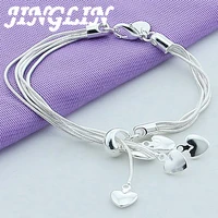 jinglin 925 sterling silver five solid heart snake chain bracelet for woman charm wedding engagement fashion party jewelry