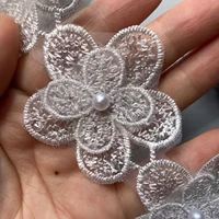 10x white pearl flower beaded embroidered lace trim ribbon fabric patchwork wedding dress diy sewing supplies craft 5cm