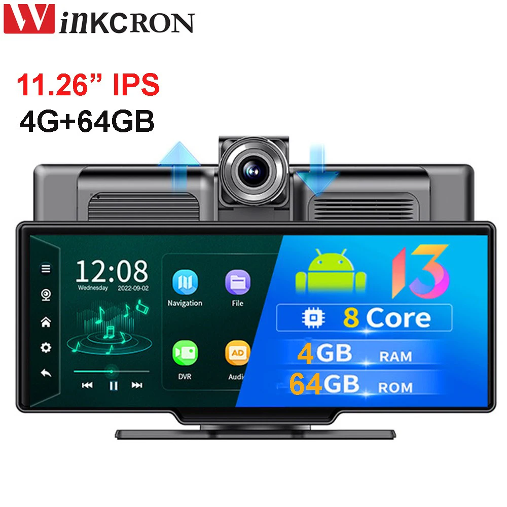 

10,26 "IPS Автомобильный GPS-навигатор 4G + 64 ГБ ADAS Advanced 4G WIFI Android 13 HD 1080P DVR Видеорегистратор Регистратор Мониторинг парковки