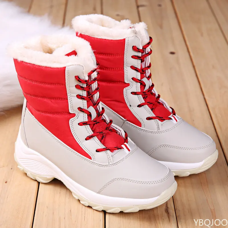 

2022 Women Snow boots Waterproof Non-slip Parent-Child Winter Boots Thick Fur Platform Waterproof and Warm Shoes Plus Size 31-42