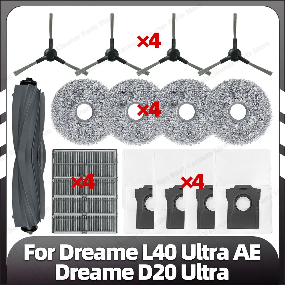 

Совместимость с Dreame L40 Ultra AE / Dreame D20 Ultra Сменная основная боковая щетка HEPA-фильтр, накладка для швабры, мешок для пыли, запасные части