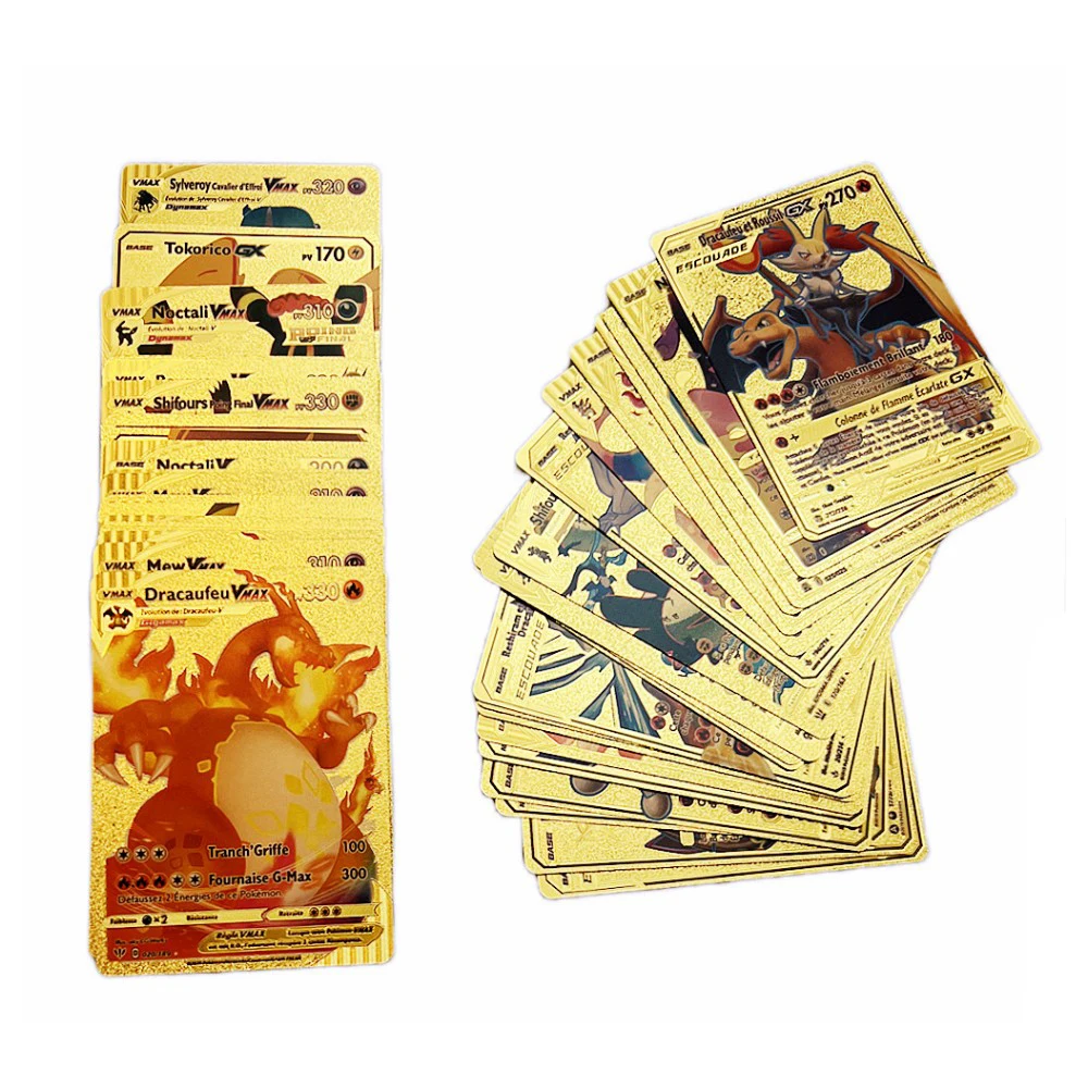 

57/100pcs Pokemon Battle Trading Cards Metal Gold Silver Vmax GX Card Box Charizard Pikachu Rare Collection Pokemo Card Toys