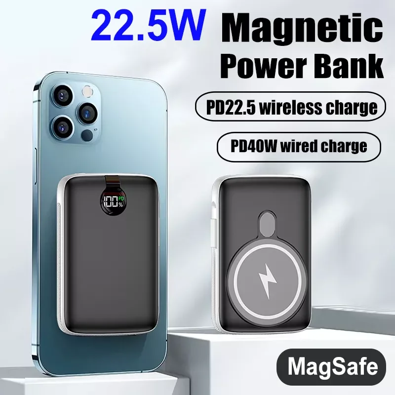 

10000mAh Power Bank PD22.5W Wireless Fast Charging External Battery For Iphone 40W Wired Magsafing Portable Powerbank