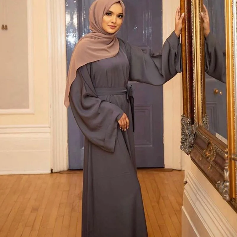 Plus Size Bandage Muslim Dress Abayas for Women High Waist Robe Caftan Marocain Abaya Dubai Islam Robe Eid Mubarak Ramadan Wear