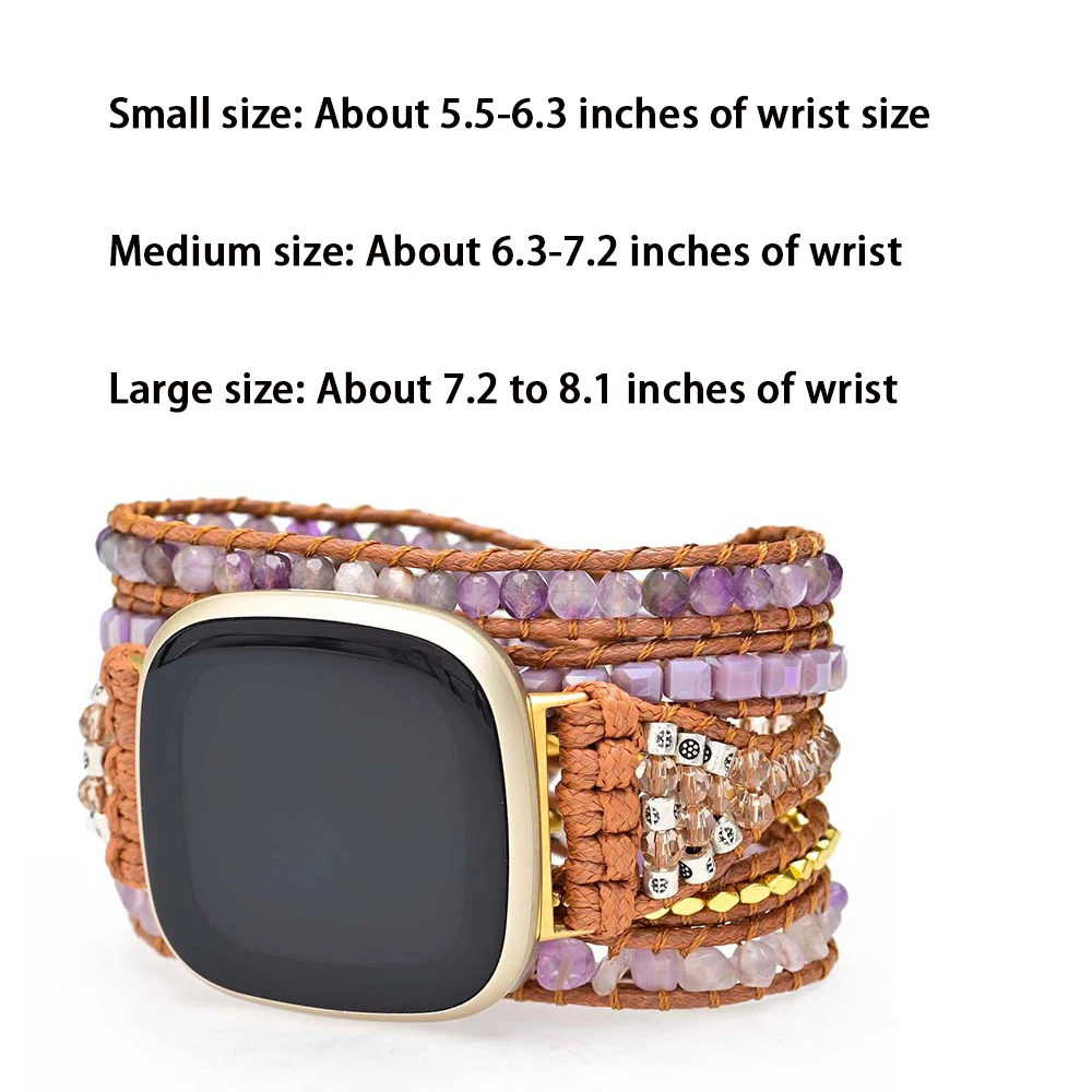 Natural Amethyst Gemstone Strap For Fitbit Versa 4 3 2 1 Band Bohemian Beads Rope Wristband For Fitbit Versa Lite/Fitbit Sense 2