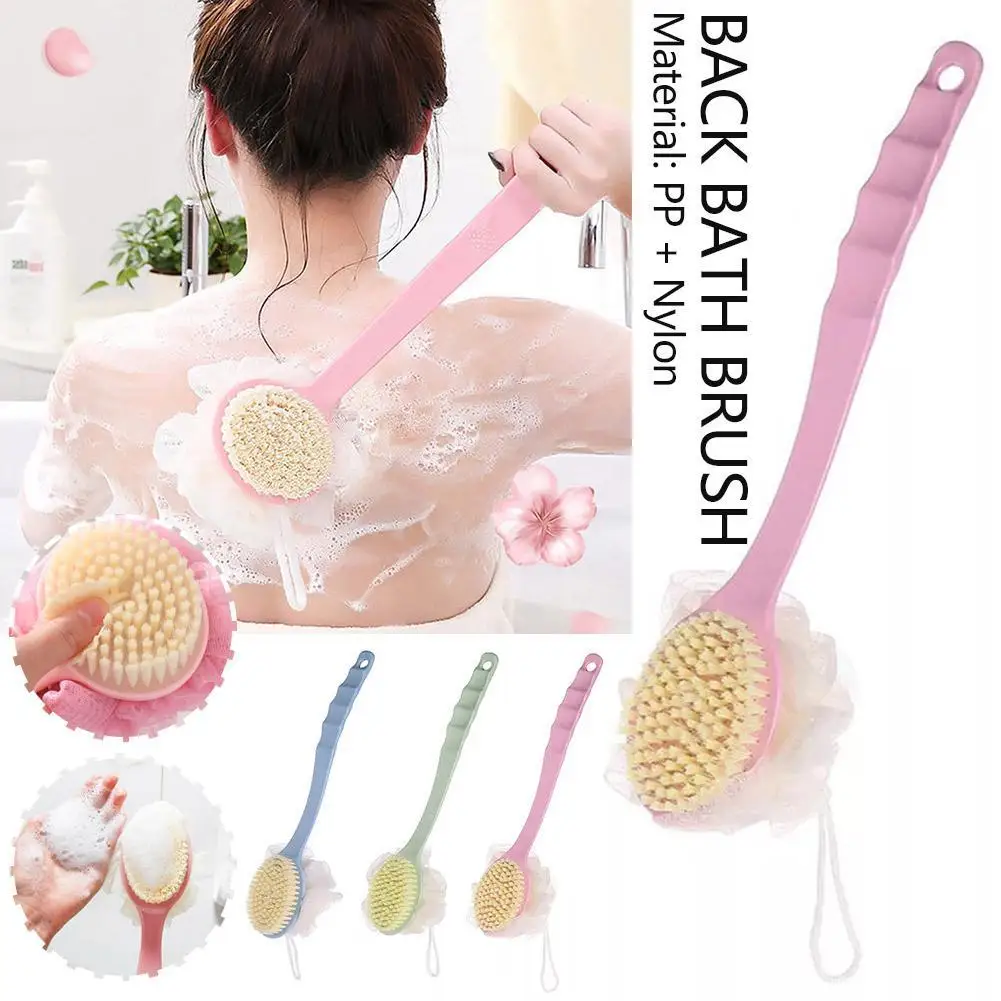 

2 In 1 Back Bath Brush Tied Bath Flower For Dual Purposes Of Brushing And Showering With Long Handle And Soft Fur Bath Brush