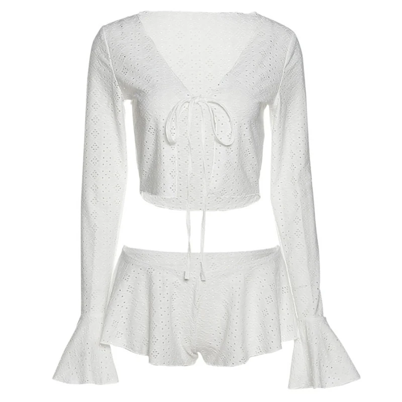 Женский сексуальный купальник из 2 предметов комплект с расклешенным топом