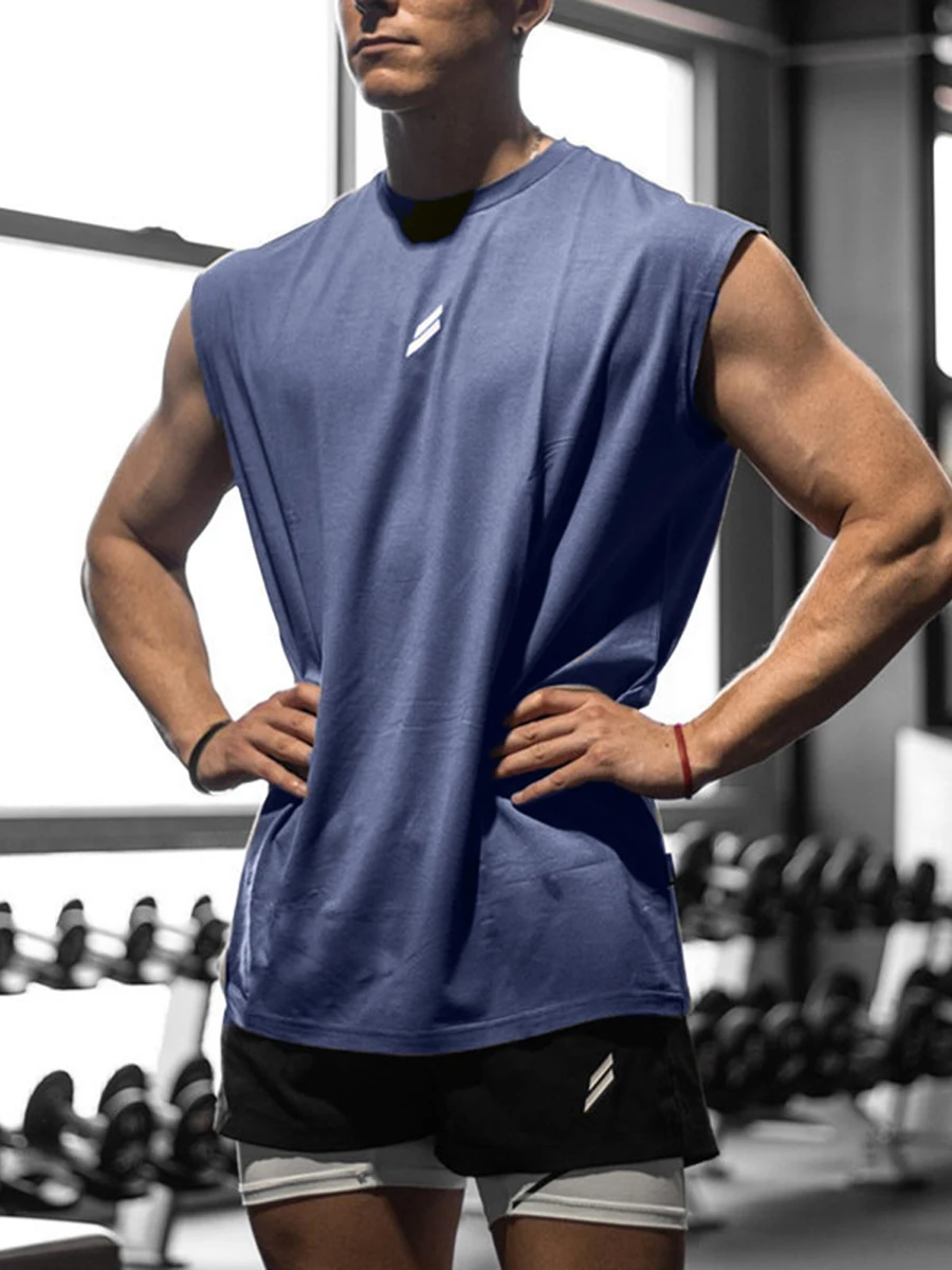 Мужская летняя модная повседневная футболка без рукавов с принтом для