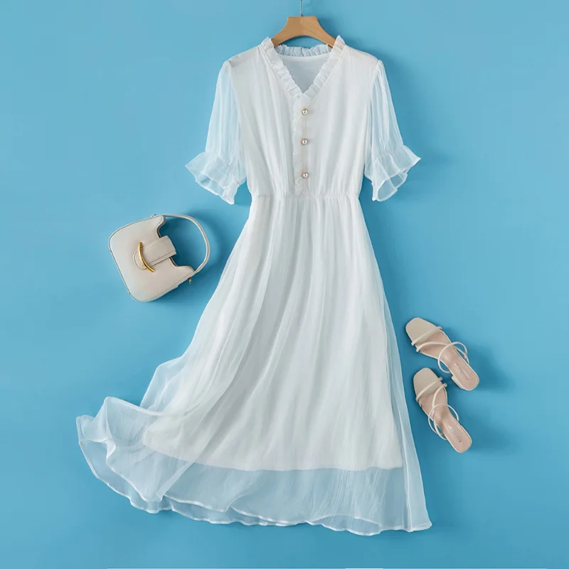 

Женское шелковое платье, элегантное пляжное платье белого цвета, лето 2023