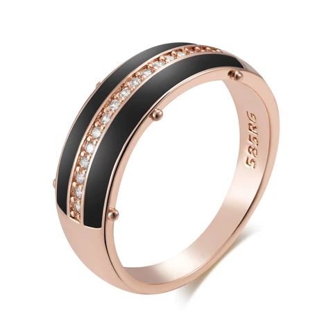 Кольцо Kinel розовое золото с черной эмалью