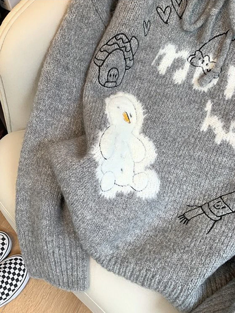 Zoki милые свитера со снеговиком женские ленивый ветер серый вязаное пальто с