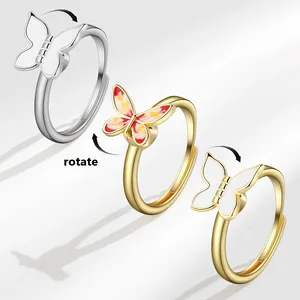 New Anxiety Ring Rotatable Butterfly Rings for Women Gold Ring Adjustable Opening Rings Aestethic Jewelry