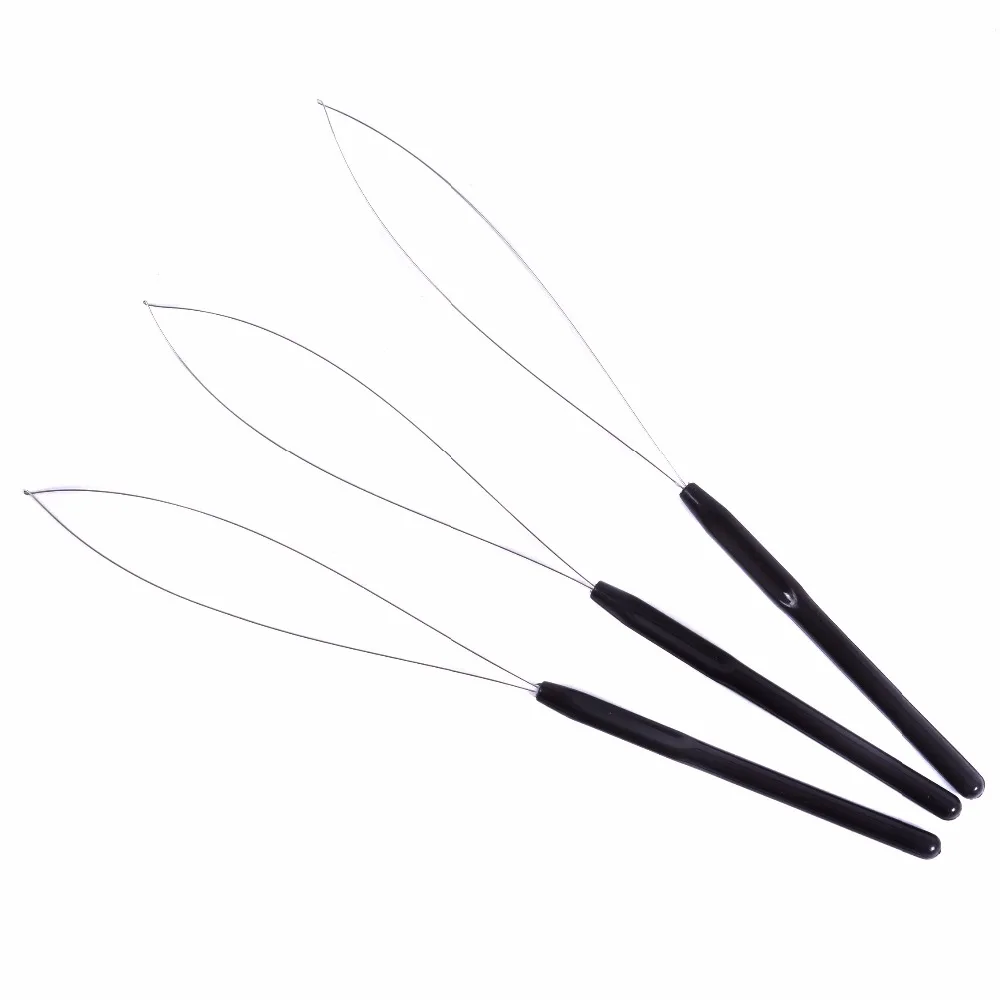 

12 Pcs Hair Extension Hook Pulling Tool Needle Threader Micro Rings Beads Loop Plastic Handle With Iron Wire Black