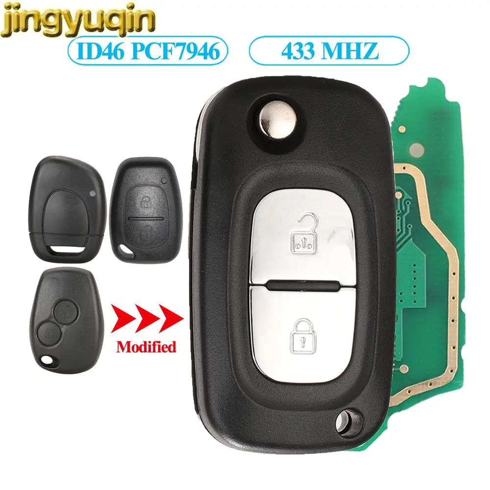 Jingyuqin FSK 433MHZ ID46 PCF7946 Modified For Renault Clio 3 Megane 3 Kangoo Modus 2B Flip Remote Car Key Alarm VAC102 NE72